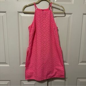 Lilly Pulitzer Pearl Halter Romper Mini Dress Neon Raspberry Pink Eyelet Size 00